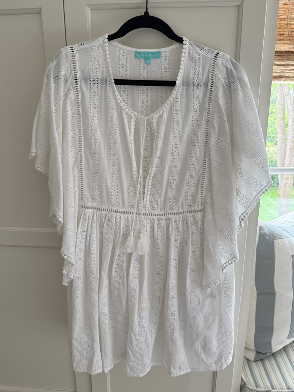 Melissa Odabash White Eyelet Tunic with Tassel Tie